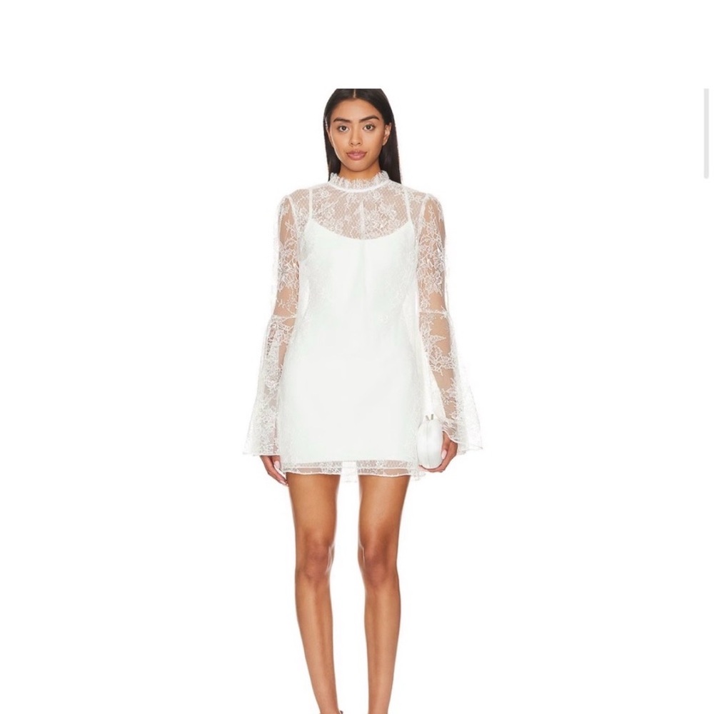 REVOLVE White Lace-Trim Mini Dress